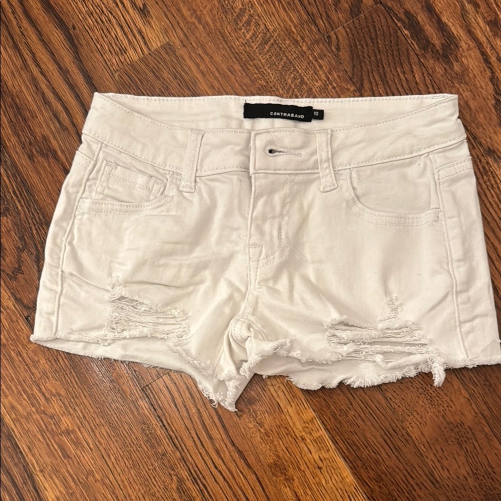 Girls White Distressed Jean Shorts